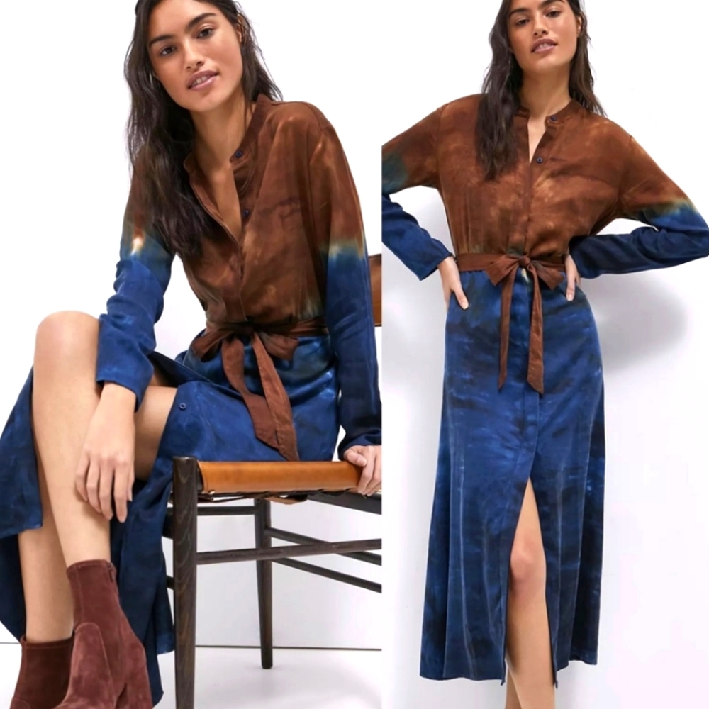 Ombre Perla Tie Dye Belted Western Kimono Maxi Dress XS